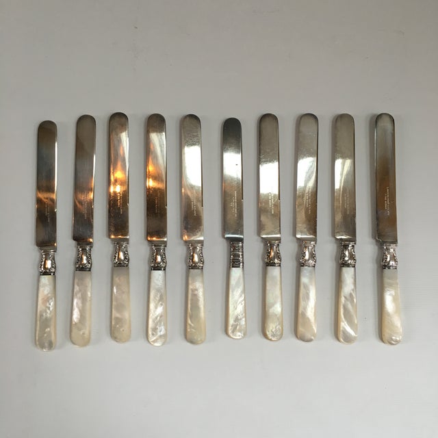Antique English Sterling Silver Mother of Pearl Knives - Set