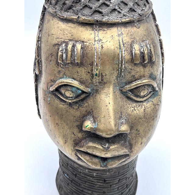 Nigerian Artist, Large Benin Memorial Head Sculpture, 20th Century, Bronze For Sale - Image 14 of 18