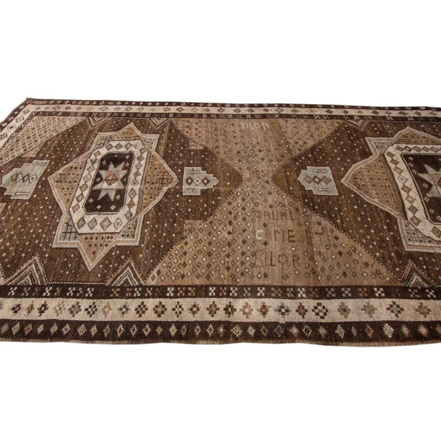 1950s 1950s Brown Vintage Turkish Anatolian Handmade Geometric Designed Wool Rug For Sale - Image 5 of 7