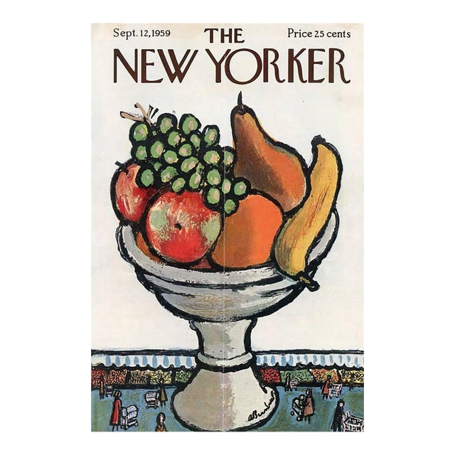 1959 Vintage New Yorker Cover, September 12 (Abe Birnbaum), Original New Yorker Magazine Cover, Food Market, Fruit For Sale