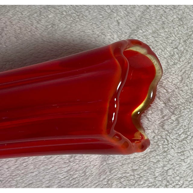 Glass Vintage Mid Century Modern Orange and Yellow 19” Tall Swung Glass Vase For Sale - Image 7 of 12