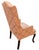 Slender Queen Anne Wing Chair in Peach Silk Damask With Chinoiserie Medallions For Sale - Image 4 of 6