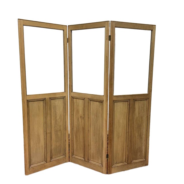Antique 19th Century English Folding Screen with Pine Doors For Sale
