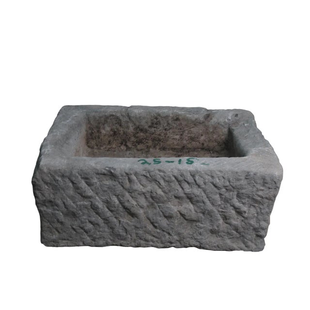 Late 19th Century 21" Inch Long Hand Chiseled Stone Trough 24-15 For Sale - Image 5 of 6