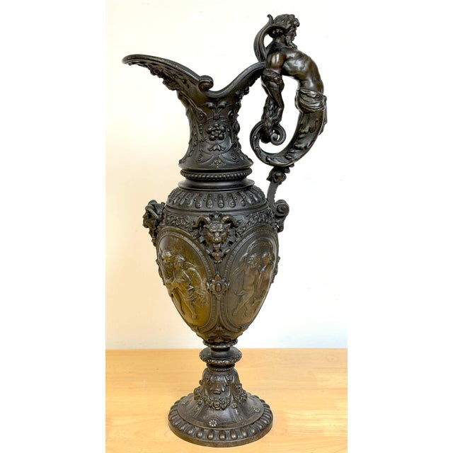 19th Century French Clodion-Style Bronzed Zinc Ewer with Bacchic Caryatid Handle For Sale - Image 15 of 18