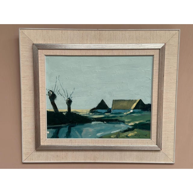 Bengt Hillgrund, Farm by the Lake, 1950s, Oil Painting on Canvas, Framed For Sale - Image 12 of 18