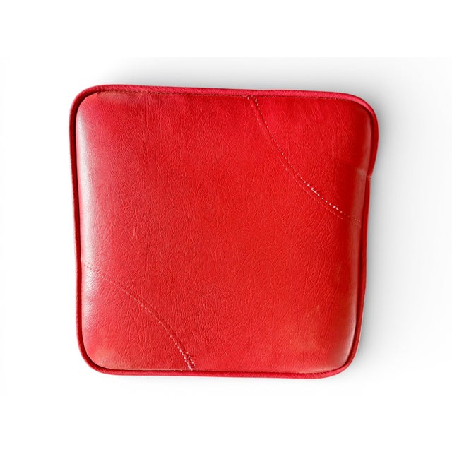 Mid 20th Century Atomic Mid Century Modern Red Vinyl Footstool Ottoman-Tapered Wood Legs-MCM For Sale - Image 5 of 8