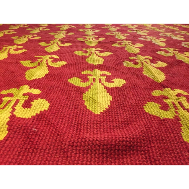 Antique Needlepoint Rug in Red Wool with French Lily, 1870s For Sale - Image 13 of 15