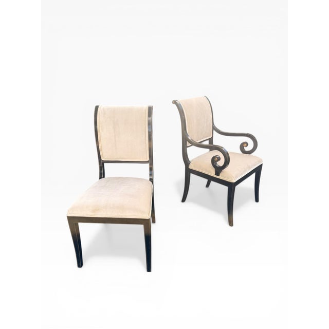 Kindel Furniture Late 20th Century 10 Kindel Neoclassical Dining Chairs With Scroll Arms – Newly Reupholstered For Sale - Image 4 of 15