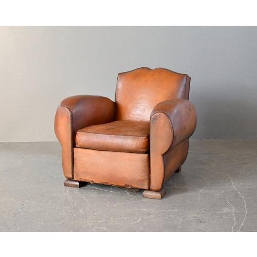 Gold Art Deco French Moustache Backed Leather Armchair, 1920s For Sale - Image 8 of 16