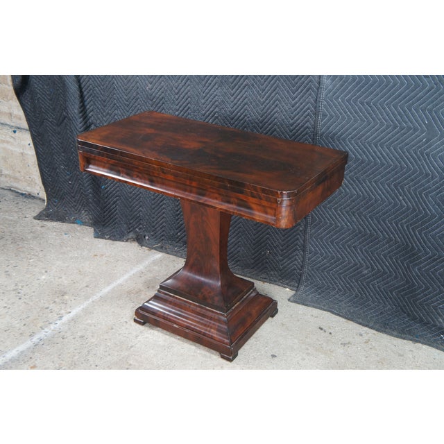 Antique 19th Century American Empire Crotch Mahogany Game Card Console Table For Sale - Image 4 of 15