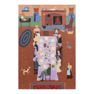 'The Family Dinner' by Jacalyn Pauer, 1991, Thanksgiving, Christmas, Festive Reunion, Large Naive Oil