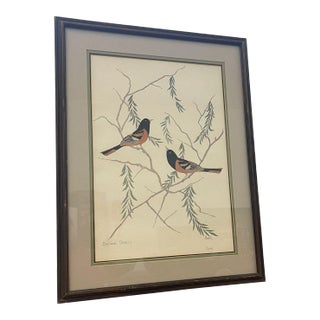 1970s Vintage Signed and Framed Artwork of Two Baltimore Orioles For Sale