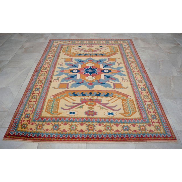 Authentic Turkish Rug, Hand-Knotted Carpet, Hand-Spun Wool Rug, Sustainable Vintage Rug 5x7 Ft Approx For Sale - Image 6 of 14