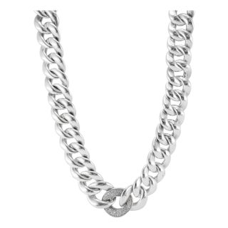 Retired David Yurman Cordelia 925 Silver 1.34ct Diamond Curb Chain Necklace For Sale