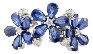 18k White Gold Blue Sapphire Diamond Floral Ring for Women Size 7