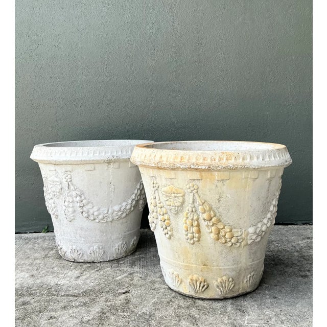 Vintage Cement Swag Embellished Planters - Pair For Sale - Image 4 of 12