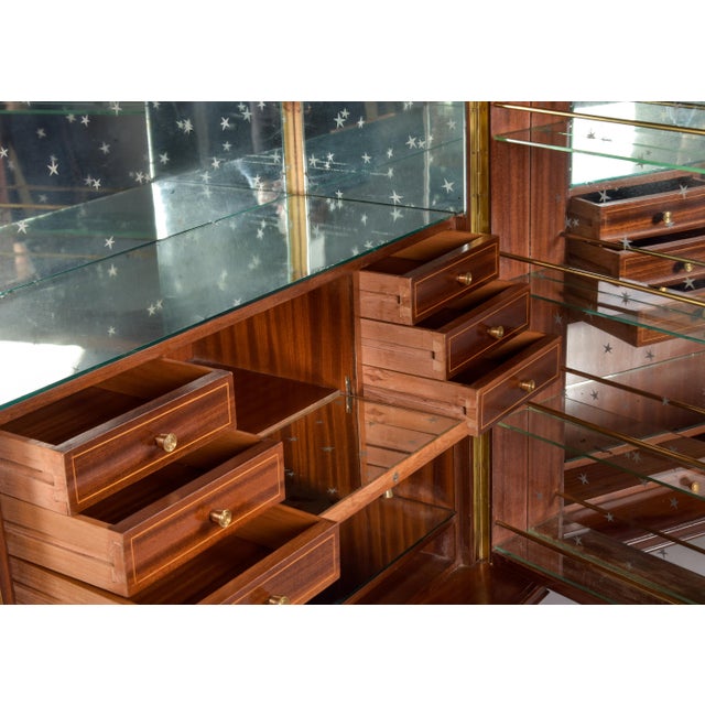 Tall Mid Century Italian Bar Cabinet With Yellow Glass Panels and Mirrored Interior For Sale - Image 9 of 12