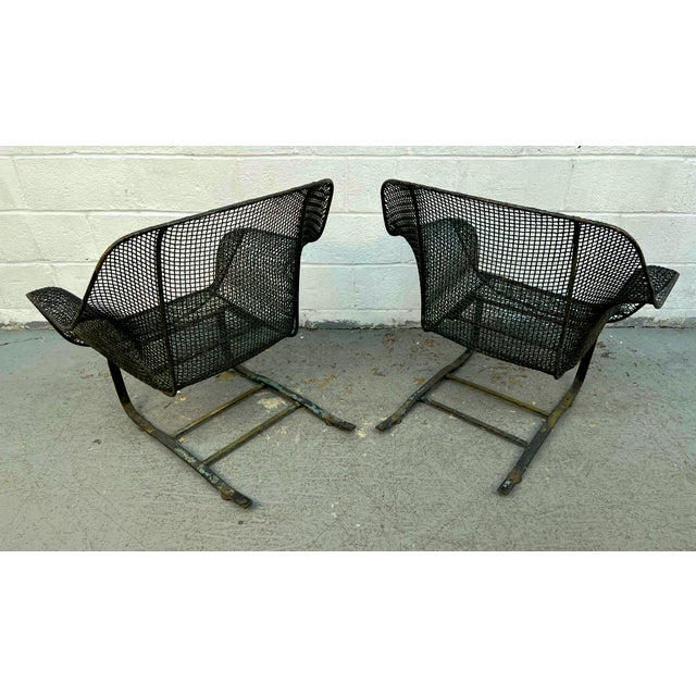 Pair of Vintage Mesh Spring Lounge Chairs Attributed to Russell Woodard For Sale - Image 9 of 16