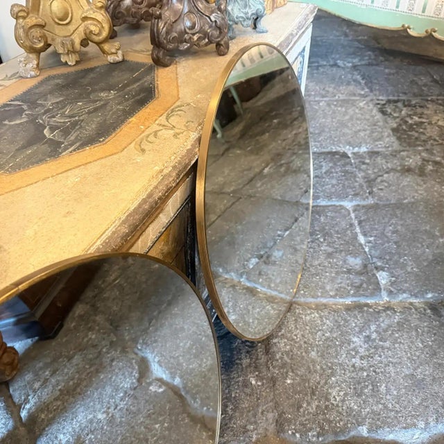 1990s Two 1980s Gio Ponti Style Mid-Century Modern Gilt Metal Round Wall Mirrors For Sale - Image 5 of 12