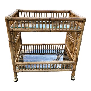 Vintage Boho Chic Bamboo Bar Cart For Sale