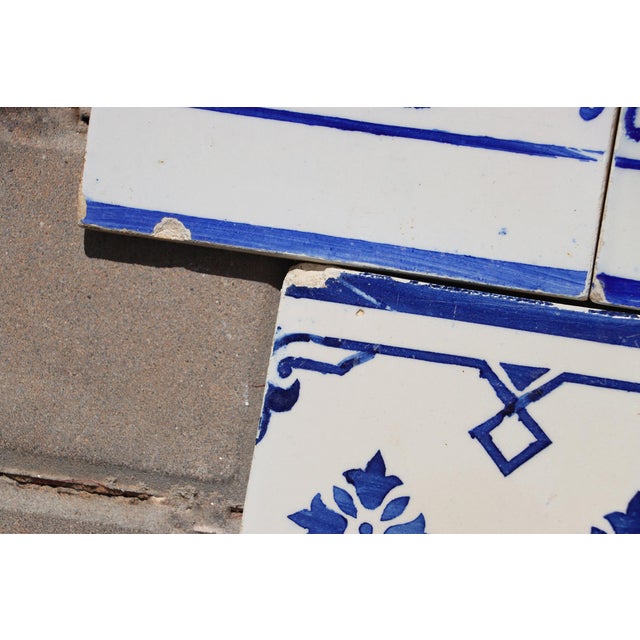 1920s Antique Art Deco Portuguese Blue & White Border Tiles Set of 7 For Sale - Image 4 of 11