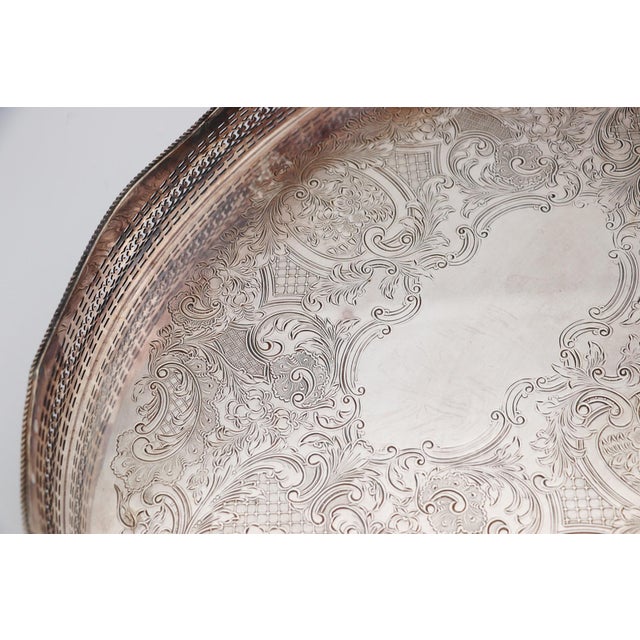 1940s Barker Ellis Large Silver Plate Footed Serving Tray, English For Sale - Image 12 of 18