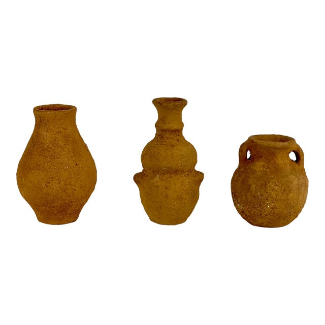 Set of 3 Miniature Antique Primitive Pottery Jugs & Pitchers For Sale