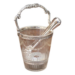 Silver Plated Ice Bucket & Tong, 1900, Set of 2 For Sale