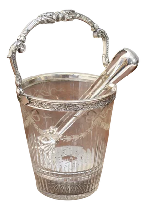 Silver Plated Ice Bucket & Tong, 1900, Set of 2
