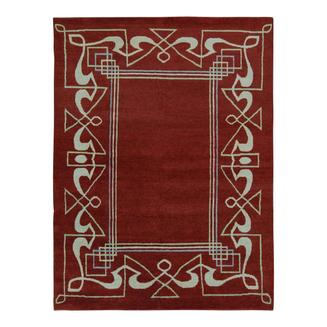 2010s Rug & Kilim’s French Style Art Deco Rug in Red & White Geometric Patterns For Sale
