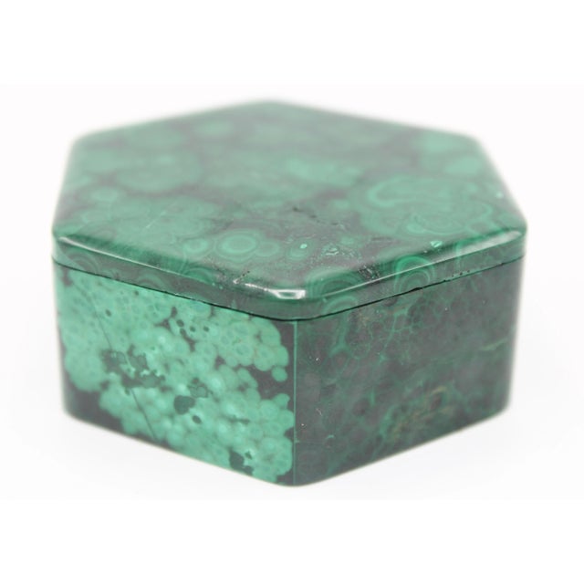 Vintage Hexagonal Genuine Malachite Box For Sale - Image 10 of 10