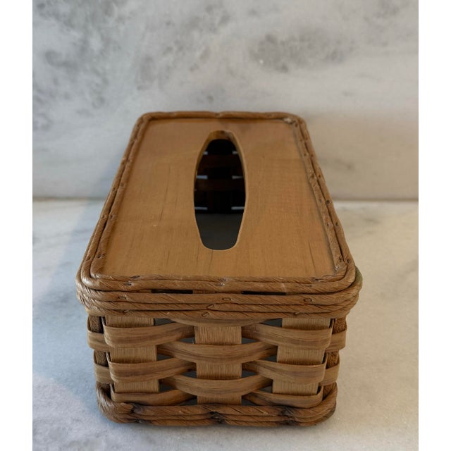 Late 20th Century Vintage Woven Splint Wood Tissue Box Cover For Sale - Image 5 of 11
