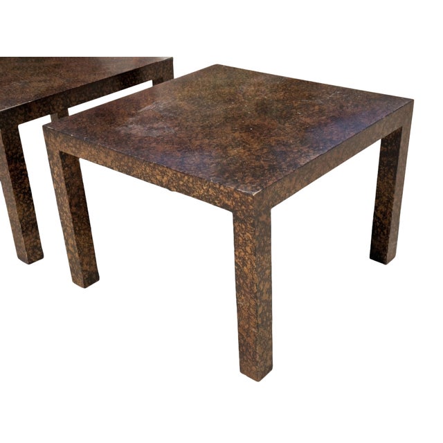 1970s 1970s Pair of Vintage Henredon Lacquered Parsons Style Side Tables – Faux Tortoiseshell Finish For Sale - Image 5 of 11