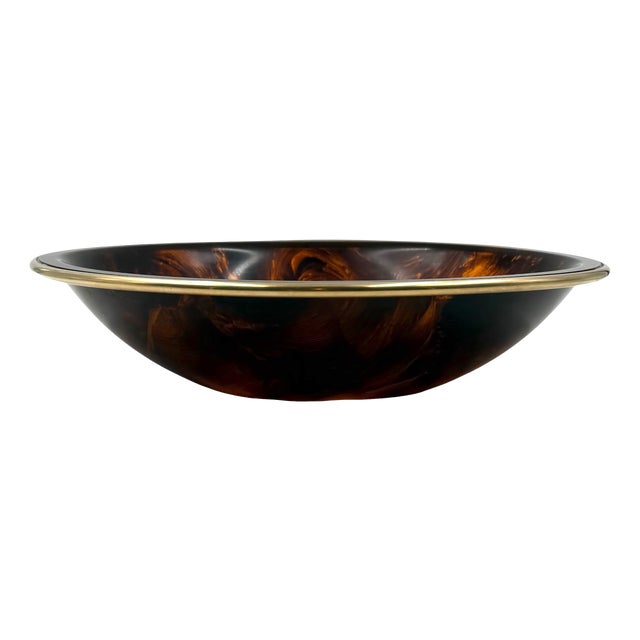 Hollywood Regency Brass and Tortoiseshell Acrylic Bowl, 1970s For Sale