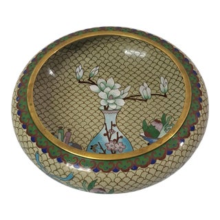 Vintage Chinese Cloisonné Enamel Bowl With Floral Motif, 8" Decorative Brass Bowl For Sale
