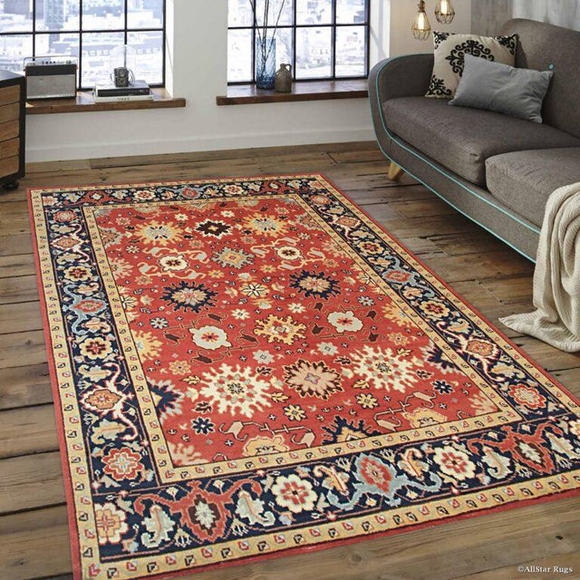 2020s 10x14 Majestic Versatile Coral Red Traditional Geometric Hand Knotted Wool Rug For Sale - Image 5 of 8