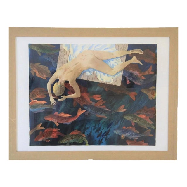 Noel McCready, Watching Fish, 1970s, Paper, Framed For Sale