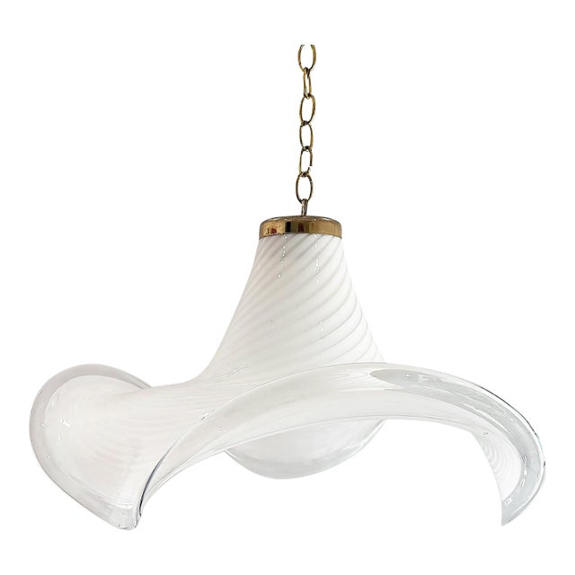 Mid-Century Hand Blown Swirled Murano Glass Pendant Chandelier For Sale