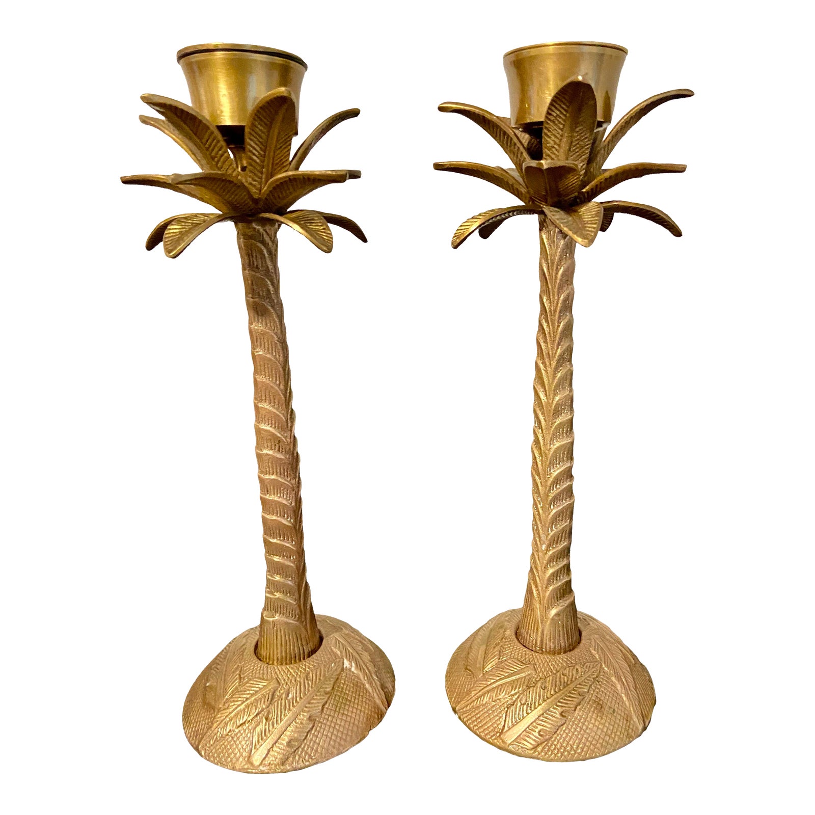 Vintage Heavy Brass Palm Tree Candle Holders a Pair Chairish