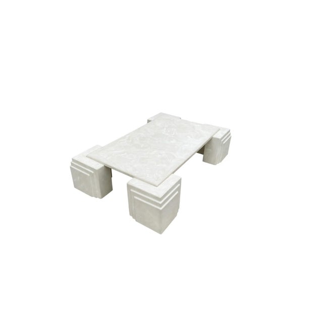 Monumental Faux White Pearl Marble Rectangular Cocktail Table in Art Deco Form For Sale - Image 4 of 7