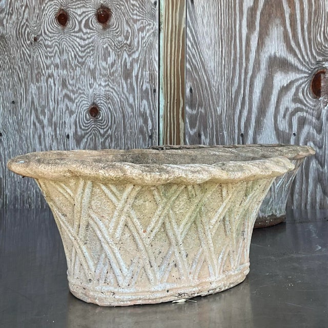 Stone Vintage Regency Patinated Cement Planters - A Pair For Sale - Image 7 of 10