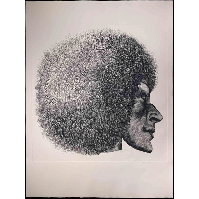 Profile is an original modern artowork realized by the Italian artist Giacomo Porzano (1925-2006) in 1972 Black and white...