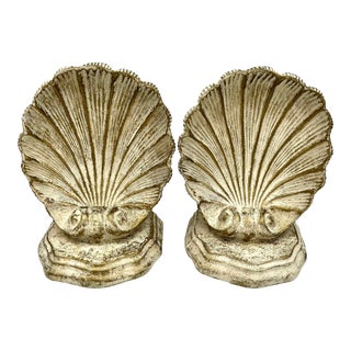 Late 20th Century Venetian Grotto Seashell Scallop Shell Bookends or Doorstops - a Pair For Sale