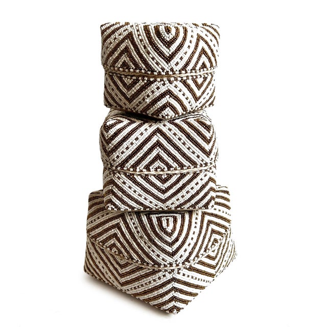 Vintage Bamboo Beaded Box White & Gold Small For Sale - Image 9 of 9