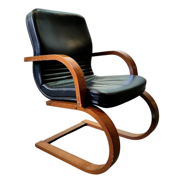 Vintage Black Leather Armchair For Sale