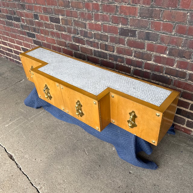 Tommi Parzinger Wall-Mounted Console Cabinet Credenza With White Tile Top in the Style of Tommi Parzinger For Sale - Image 4 of 12