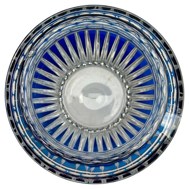 Cobalt Cut-to-Clear Crystal Pique Fleurs Vase with Grille from Val Saint Lambert, 1935 For Sale - Image 6 of 11