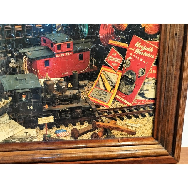1960s Historic Train Paraphernalia Collage Vintage Framed Puzzle For Sale - Image 5 of 7