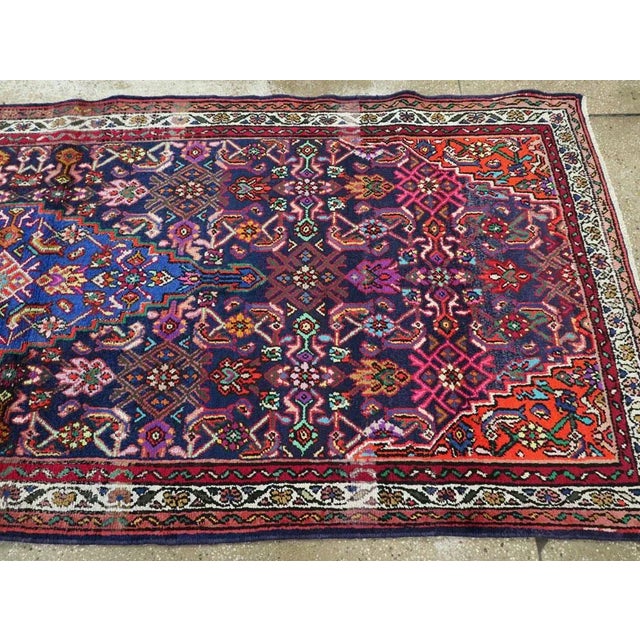 Blue Vintage Persian Hamadan Rug – Size: 3' 11" X 10' 3" For Sale - Image 8 of 11